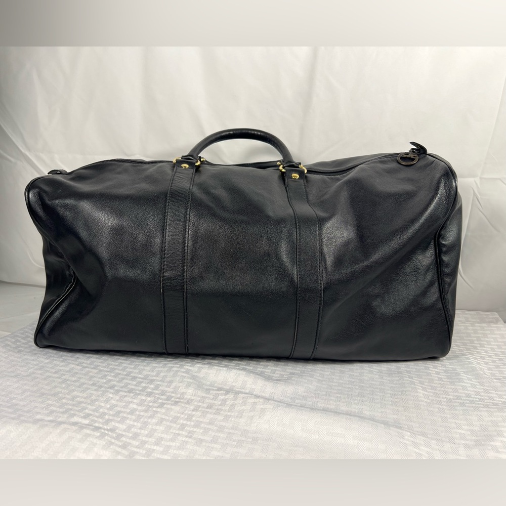 4903: Longchamp Le Foulonné Black Leather Weekender Duffel Travel Bag - Picture 2 of 16